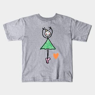 little Ballerina with green tutu and heart Kids T-Shirt